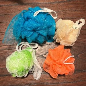 $2 Add-On Bath Shower Puffs 4-piece Bundle Body Shop Blue Green Orange Cream